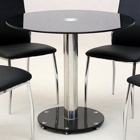 Aeres Round Black Glass Dining Table With Chrome Support
