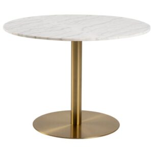 Clarkston Marble Dining Table In Guangxi White With Brass Base