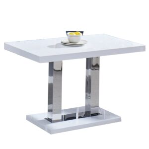 Coco High Gloss Dining Table In White With Chrome Supports