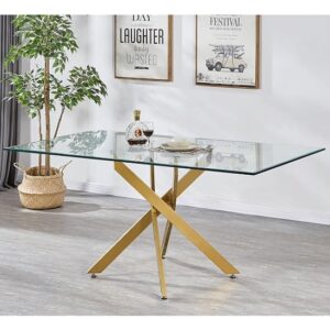Daytona Large Clear Glass Dining Table With Brushed Gold Legs