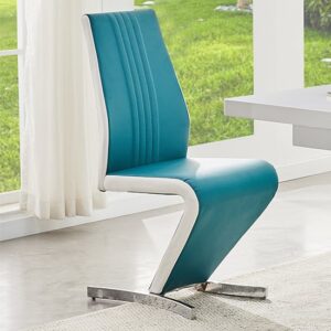 Gia Faux Leather Dining Chair In Teal And White