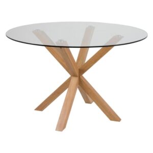 Herriman Round Clear Glass Dining Table With Oak Legs