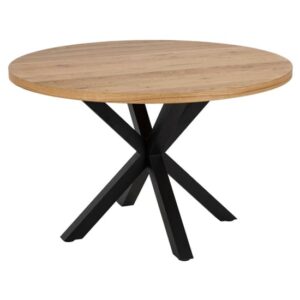 Hyeres Wooden Dining Table Round In Oak With Matt Black Legs