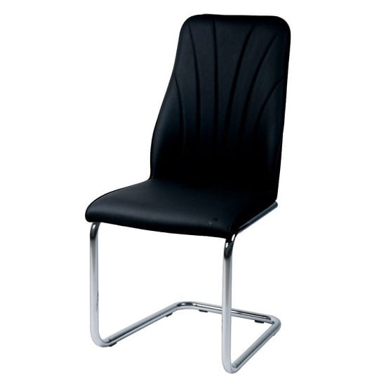 Irma Dining Chair In Black Faux Leather With Chrome Legs