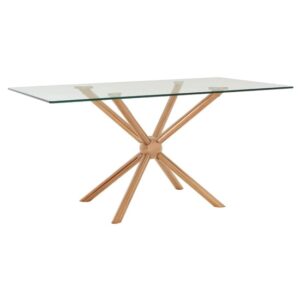 Kurhah Rectangular Clear Glass Dining Table With Rose Gold Frame