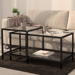 Akio Glass Coffee Tables With Black Marble Effect Undershelf