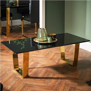 Antebi High Gloss Coffee Table With Gold Legs In Black