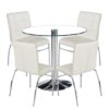 Dante Round Glass Dining Set With 4 White PU Leather Coco Chairs
