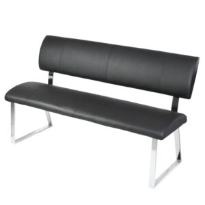 Mattis Dining Bench In Black Faux Leather With Chrome Base