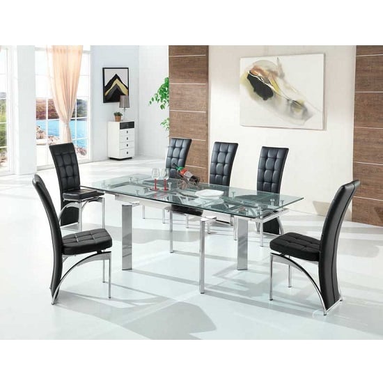 Maxim Extendable Glass Dining Set With 6 Ravenna Black Chairs
