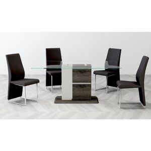 Panama Glass Dining Set With 6 Crystal PU Black Chairs