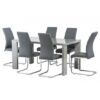 Sako Glass Top Dining Set In Grey High Gloss With 6 Sako Chairs