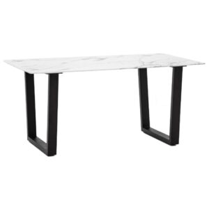 Davidsan Rectangular Glass Dining Table In White Marble Effect