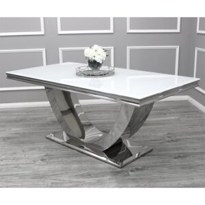 Avon Small White Glass Dining Table With Polished Base