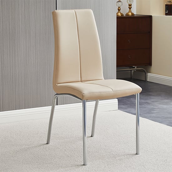 Opal Faux Leather Dining Chair In Taupe With Chrome Legs