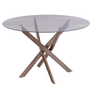 Rati Brown Glass Dining Table Round With Brushed Brass Legs