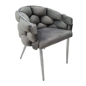Massa Velvet Dining Chair In Grey With Chrome Legs